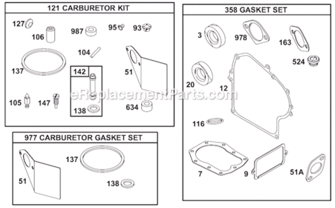 Page J Diagram and Parts List for 19C400  Briggs and Stratton Engine
